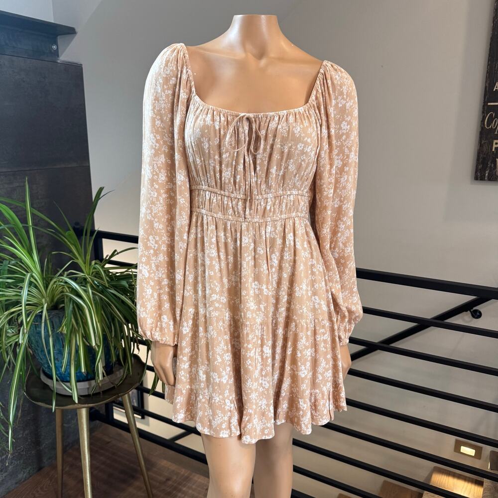 Altar'd State Cottagecore Floral Square Neck Long Sleeve Smocked Mini Dress L